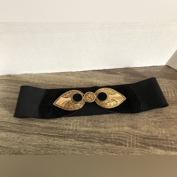 Vtg 1980s Asymmetrical Black Stretchy Waist Belt - Picture 3 of 14